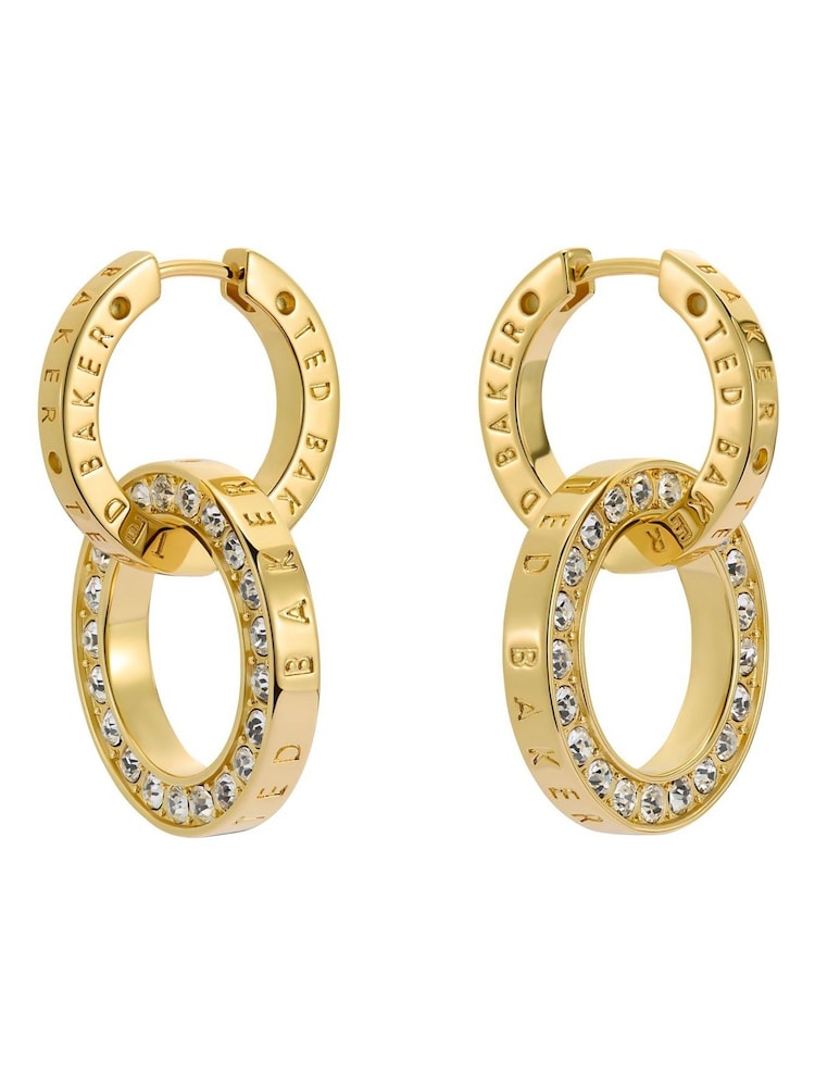 Ted Baker Gold Tone Lina: Double Link Crystal Drop Earrings - Image 2 of 4