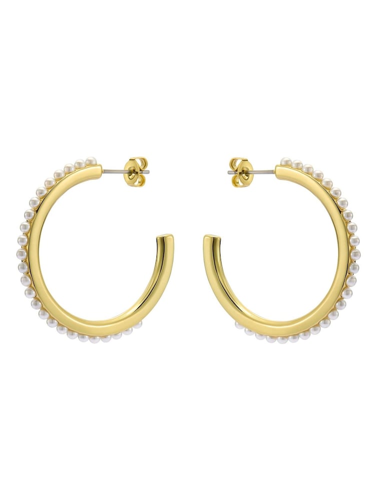 Ted Baker Gold Tone Peraa: Medium Pearl Hoop Earrings - Image 2 of 4