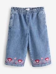 Blue Pure Cotton Embroidered Pull On Jeans - Image 1 of 1