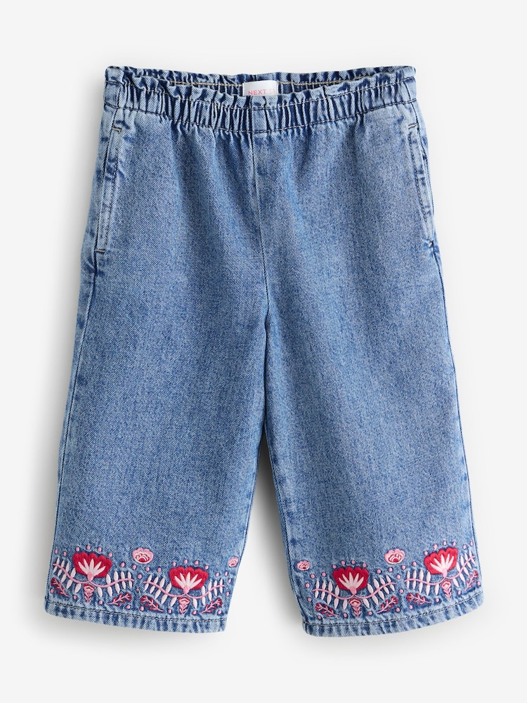 Blue Pure Cotton Embroidered Pull On Jeans - Image 1 of 1