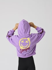 Sudadera morada de algodón 100 % con capucha y estampado en la parte trasera con eslogan "Carefree" de ONLY KIDS - Imagen 1 de 4