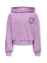 Sudadera morada de algodón 100 % con capucha y estampado en la parte trasera con eslogan "Carefree" de ONLY KIDS - Imagen 2 de 4