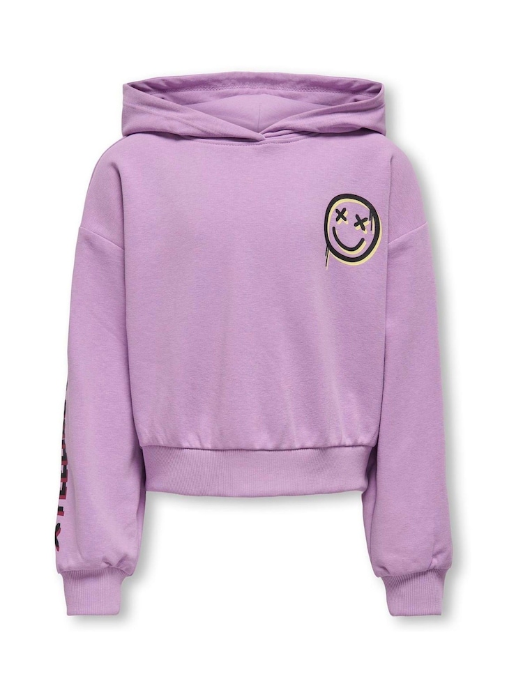 Sudadera morada de algodón 100 % con capucha y estampado en la parte trasera con eslogan "Carefree" de ONLY KIDS - Imagen 2 de 4