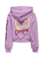 Sudadera morada de algodón 100 % con capucha y estampado en la parte trasera con eslogan "Carefree" de ONLY KIDS - Imagen 3 de 4