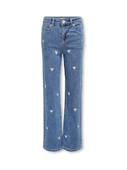 ONLY KIDS Blue Wide Leg Heart Print Jeans - Image 3 of 5