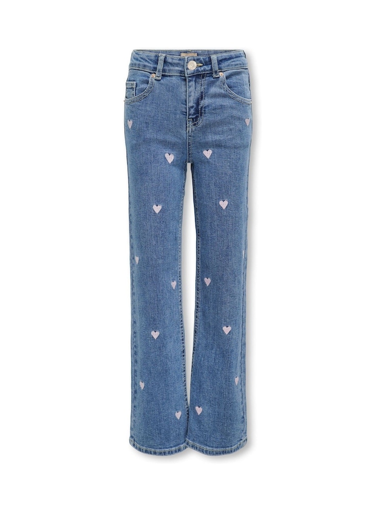 ONLY KIDS Blue Wide Leg Heart Print Jeans - Image 3 of 5