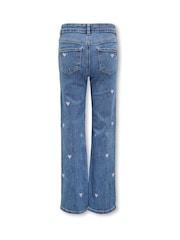 ONLY KIDS Blue Wide Leg Heart Print Jeans - Image 4 of 5