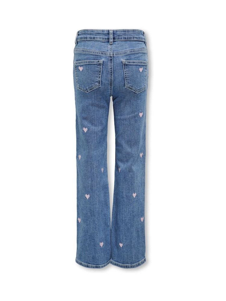 ONLY KIDS Blue Wide Leg Heart Print Jeans - Image 4 of 5