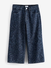 Blue Pure Cotton Animal Print Wide Leg Jeans - Image 1 of 1