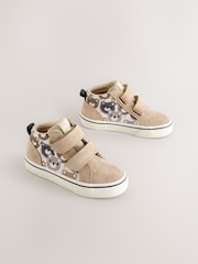 Neutral Brown Bear Print Suede Touch Fastening High Top Trainers - Image 1 of 5