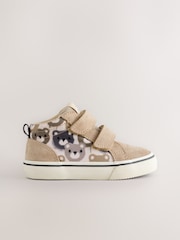 Neutral Brown Bear Print Suede Touch Fastening High Top Trainers - Image 2 of 5