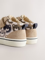 Neutral Brown Bear Print Suede Touch Fastening High Top Trainers - Image 4 of 5