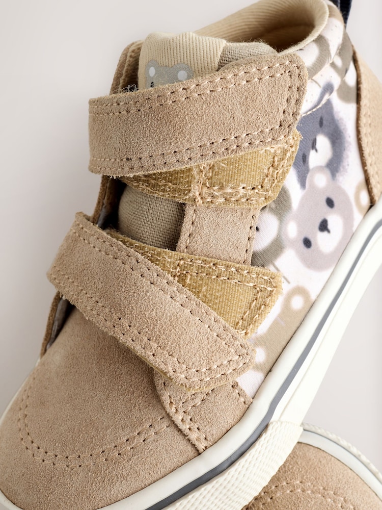 Neutral Brown Bear Print Suede Touch Fastening High Top Trainers - Image 5 of 5