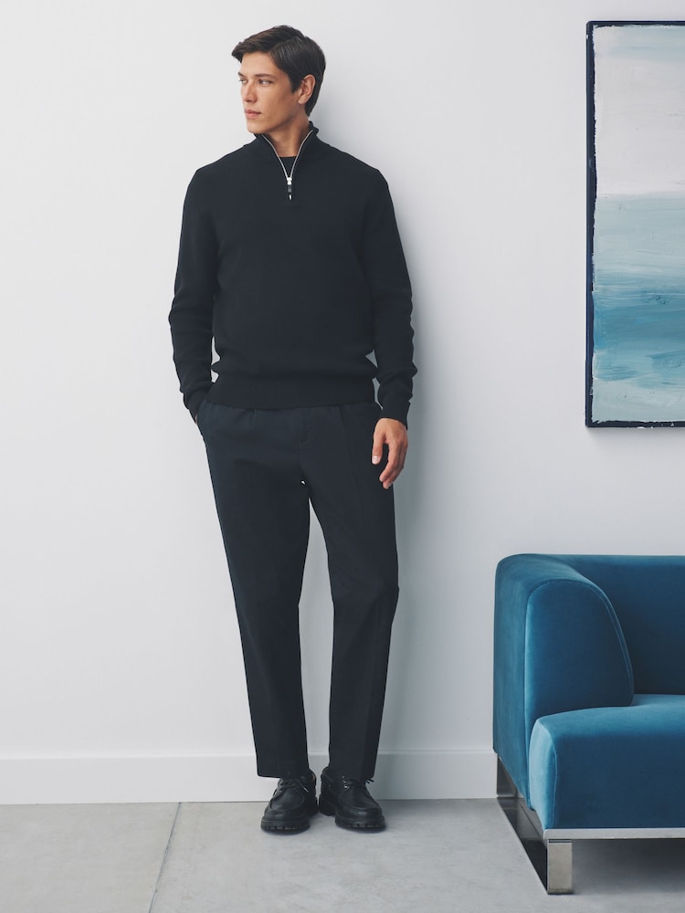 Black Plain Regular Fit Premium Quarter Zip Jumper - Image 2 of 7