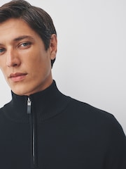 Black Plain Regular Fit Premium Quarter Zip Jumper - Image 4 of 7