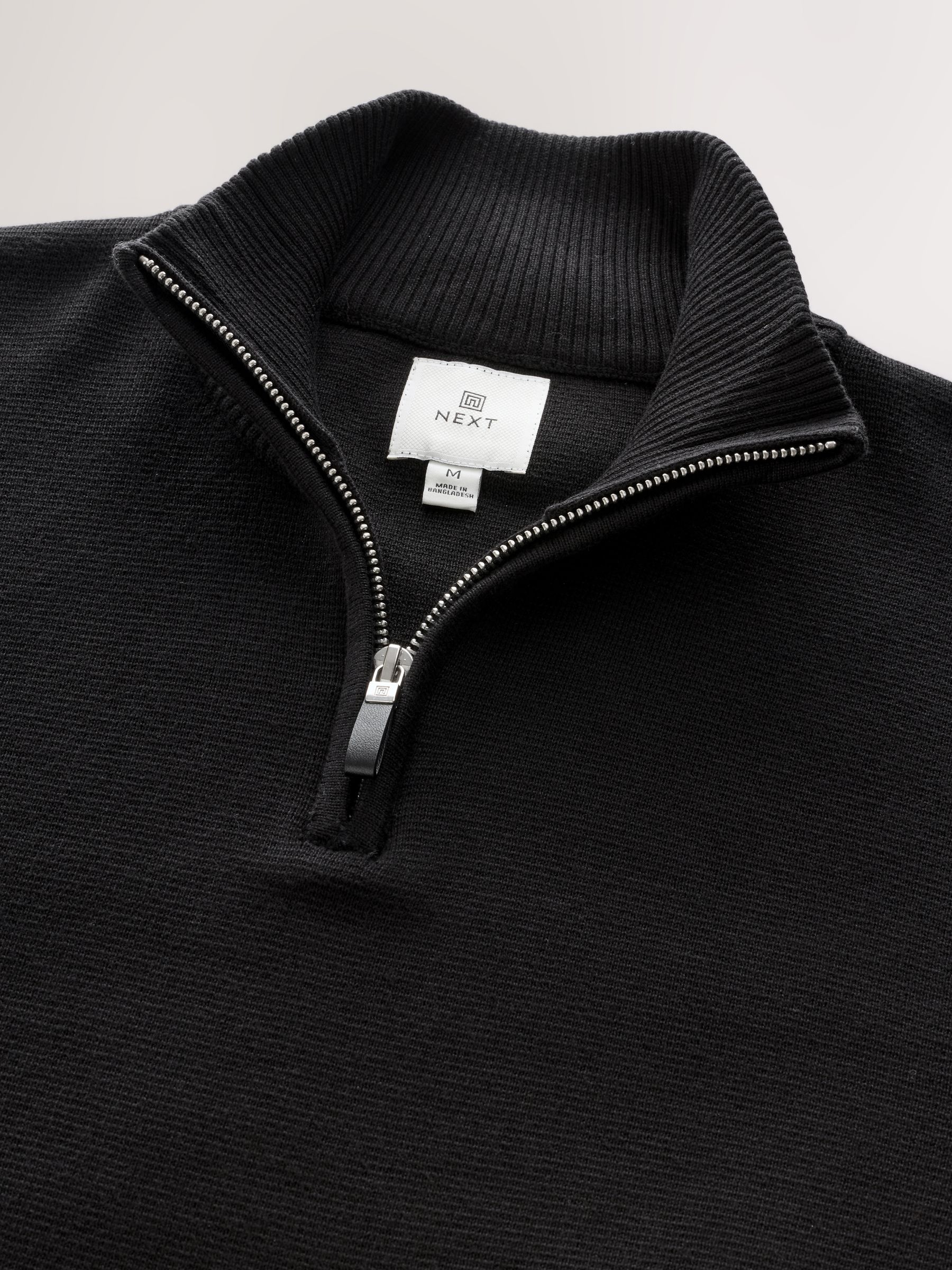 Buy Black Plain Regular Fit 100% Cotton Premium Quarter Zip Jumper