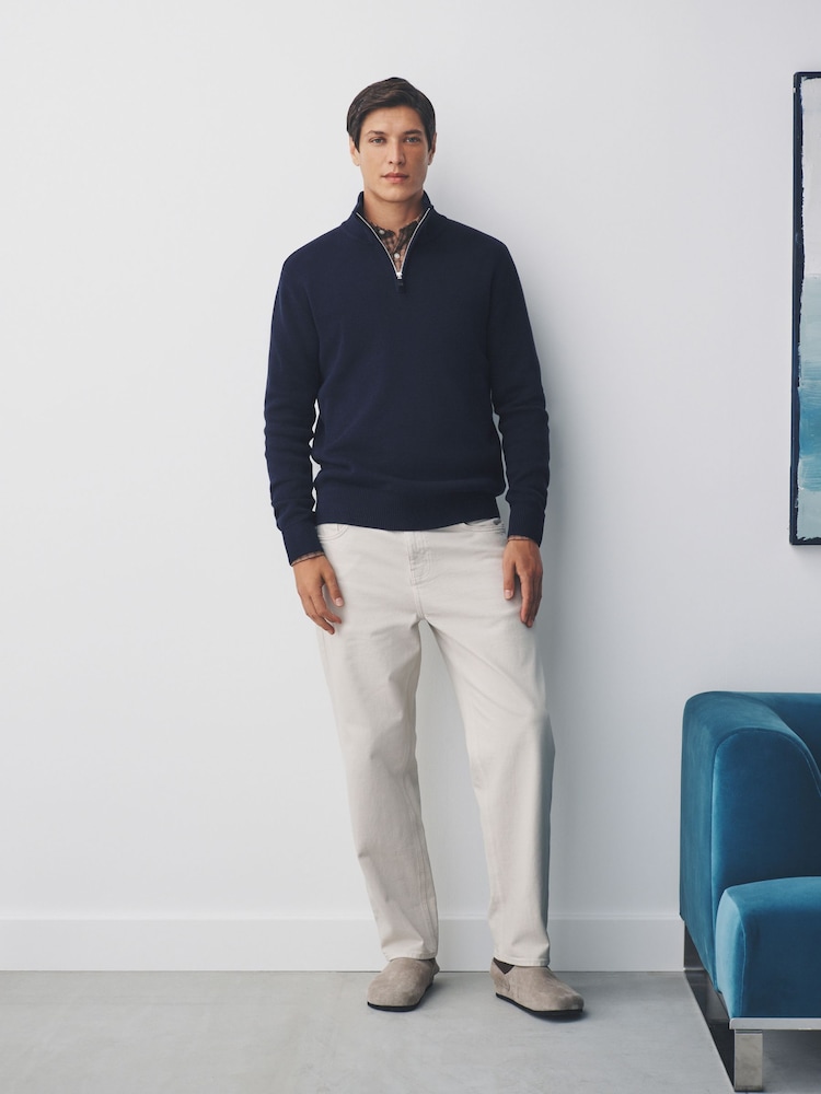 Navy Blue Plain Regular Fit Premium Quarter Zip Jumper - Image 2 of 8