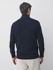 Navy Blue Plain Regular Fit Premium Quarter Zip Jumper - Image 3 of 8