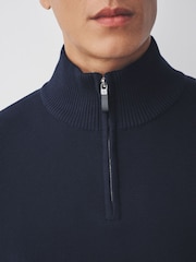 Navy Blue Plain Regular Fit Premium Quarter Zip Jumper - Image 4 of 8