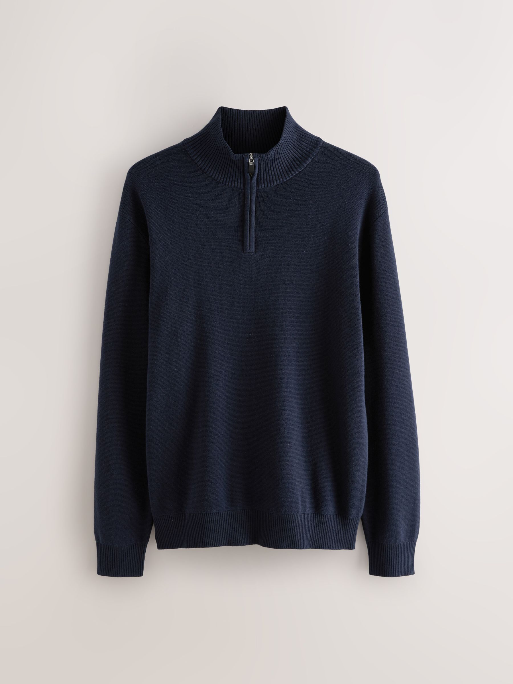 Buy Navy Blue Plain Regular Fit 100% Cotton Premium Quarter Zip