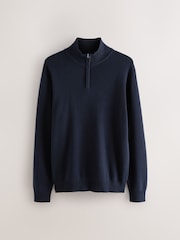 Navy Blue Plain Regular Fit Premium Quarter Zip Jumper - Image 6 of 8