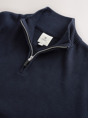 Navy Blue Plain Regular Fit Premium Quarter Zip Jumper - Image 8 of 8