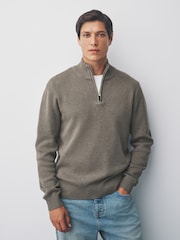 Dark Stone Plain Regular Fit Premium Quarter Zip Jumper - Image 1 of 7