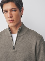 Dark Stone Plain Regular Fit Premium Quarter Zip Jumper - Image 4 of 7