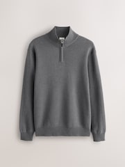 Charcoal Grey Plain Regular Fit Premium Quarter Zip Jumper - Image 1 of 3