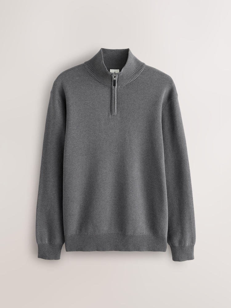 Charcoal Grey Plain Regular Fit Premium Quarter Zip Jumper - Image 1 of 3