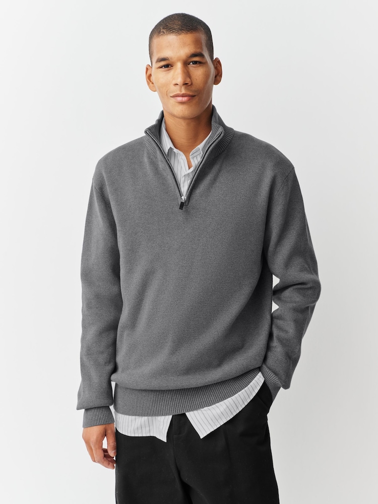 Charcoal Grey Plain Regular Fit Premium Quarter Zip Jumper - Image 1 of 8 Charcoal Grey Plain Regular Fit Premium Quarter Zip Jumper - Image 1 of 8