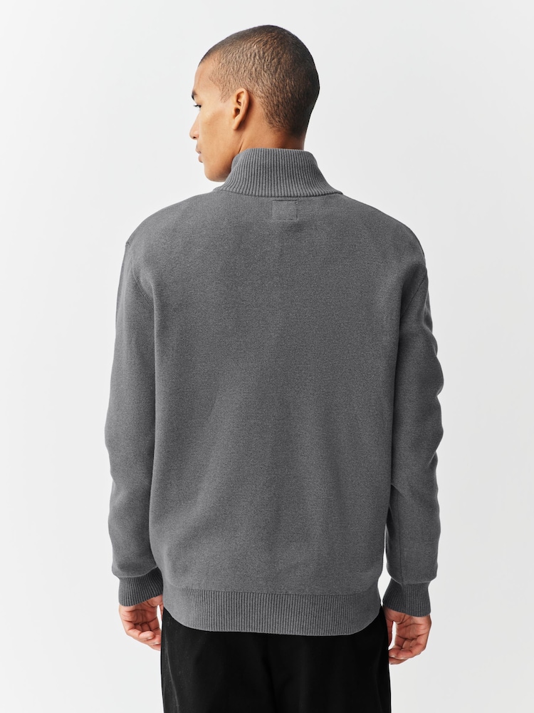 Charcoal Grey Plain Regular Fit Premium Quarter Zip Jumper - Image 2 of 8 Charcoal Grey Plain Regular Fit Premium Quarter Zip Jumper - Image 2 of 8
