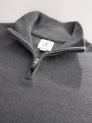 Charcoal Grey Plain Regular Fit Premium Quarter Zip Jumper - Image 3 of 3