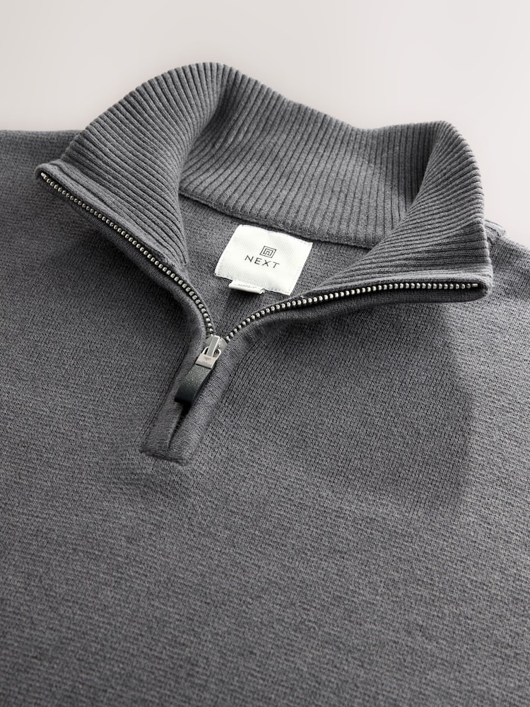 Charcoal Grey Plain Regular Fit Premium Quarter Zip Jumper - Image 3 of 3
