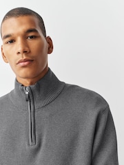 Charcoal Grey Plain Regular Fit Premium Quarter Zip Jumper - Image 4 of 8