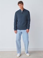 Mid Blue Plain Regular Fit Premium Quarter Zip Jumper - Image 2 of 8