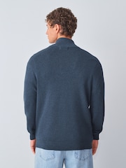 Mid Blue Plain Regular Fit Premium Quarter Zip Jumper - Image 3 of 8