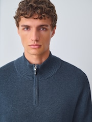 Mid Blue Plain Regular Fit Premium Quarter Zip Jumper - Image 4 of 8