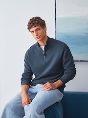 Mid Blue Plain Regular Fit Premium Quarter Zip Jumper - Image 5 of 8