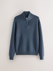 Mid Blue Plain Regular Fit Premium Quarter Zip Jumper - Image 6 of 8