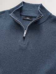 Mid Blue Plain Regular Fit Premium Quarter Zip Jumper - Image 7 of 8