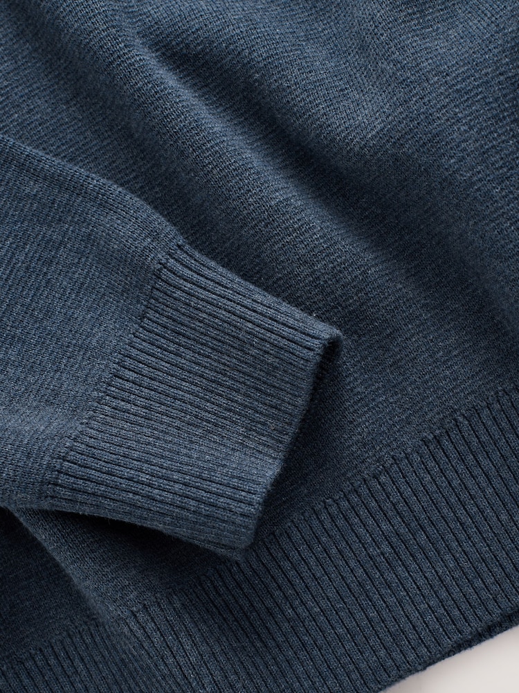 Mid Blue Plain Regular Fit Premium Quarter Zip Jumper - Image 8 of 8