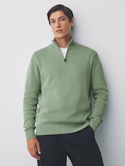 Sage Green Plain Regular Fit Premium Quarter Zip Jumper - Image 1 of 7