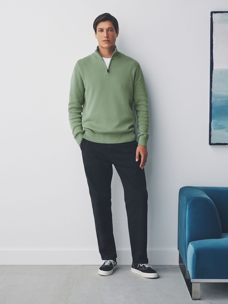 Sage Green Plain Regular Fit Premium Quarter Zip Jumper - Image 2 of 7