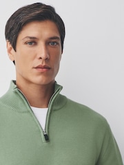 Sage Green Plain Regular Fit Premium Quarter Zip Jumper - Image 4 of 7