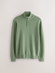 Sage Green Plain Regular Fit Premium Quarter Zip Jumper - Image 5 of 7