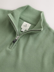 Sage Green Plain Regular Fit Premium Quarter Zip Jumper - Image 6 of 7