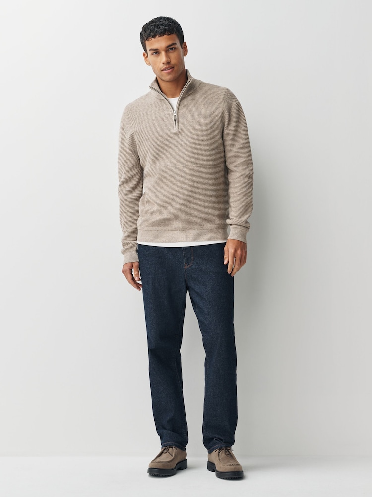 Neutral Regular Fit Textured Premium Quarter Zip Jumper - Image 2 of 8