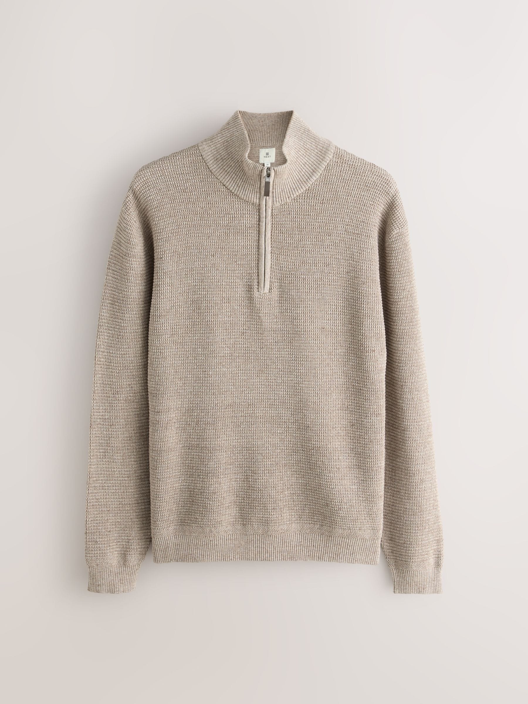 Buy Neutral Plain Regular Fit Textured Premium Quarter Zip