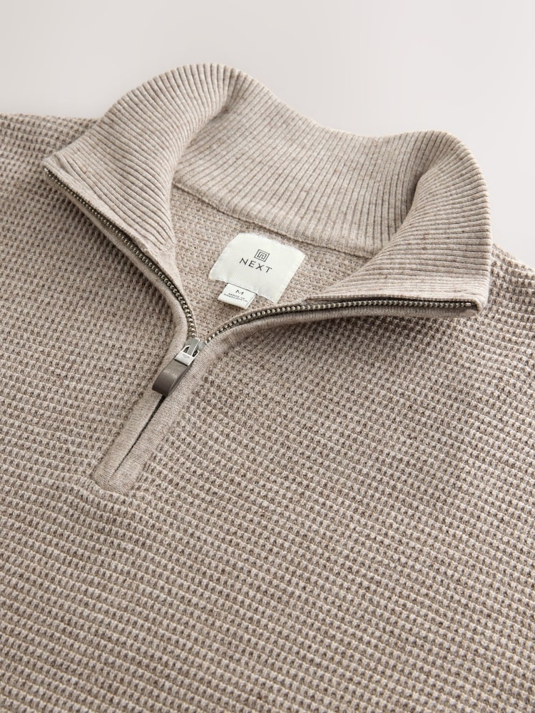 Neutral Regular Fit Textured Premium Quarter Zip Jumper - Image 8 of 8